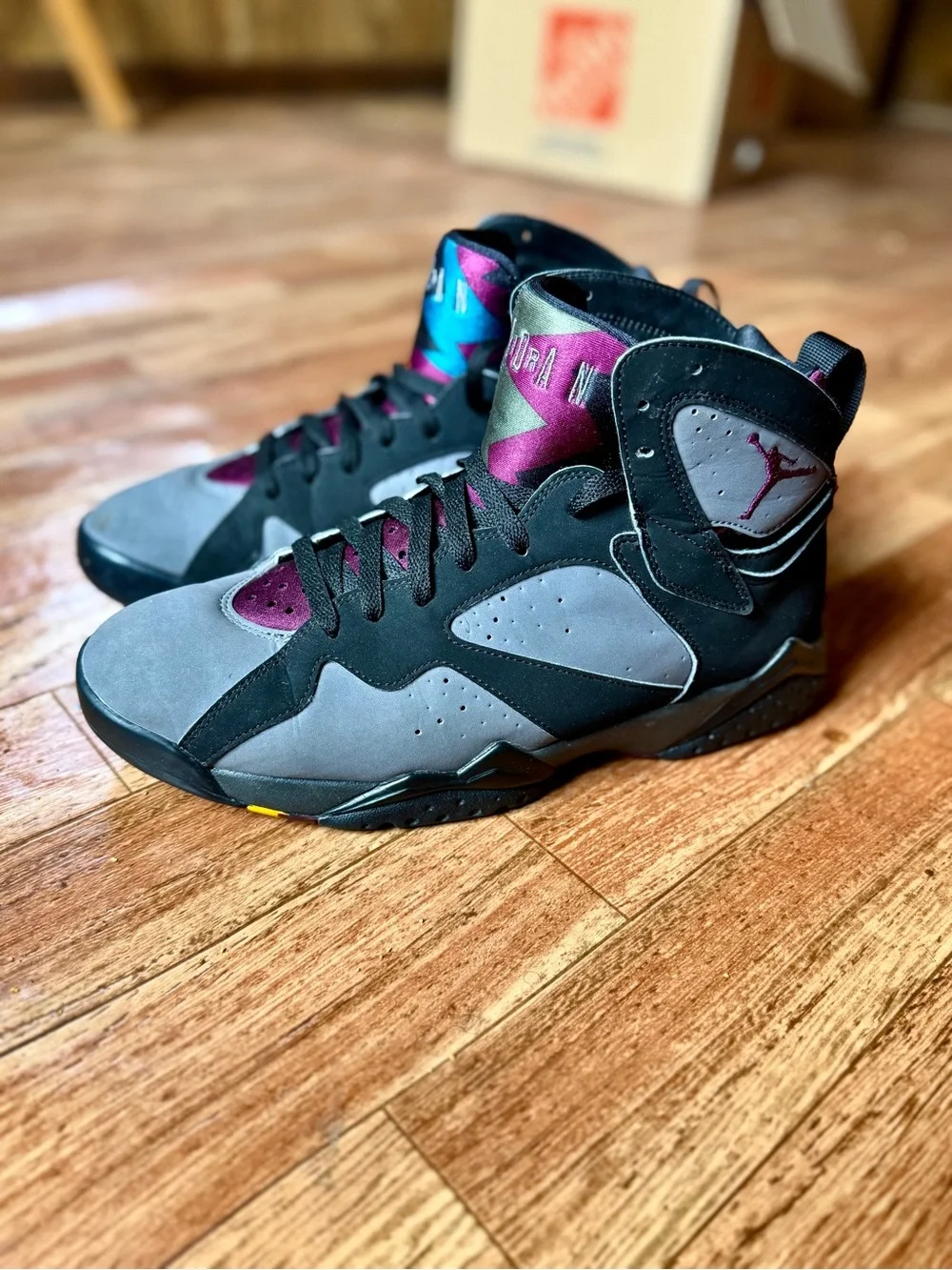 Air jordan 7 Retro Basketball Shoes - Grey & Black with Burgundy Accents